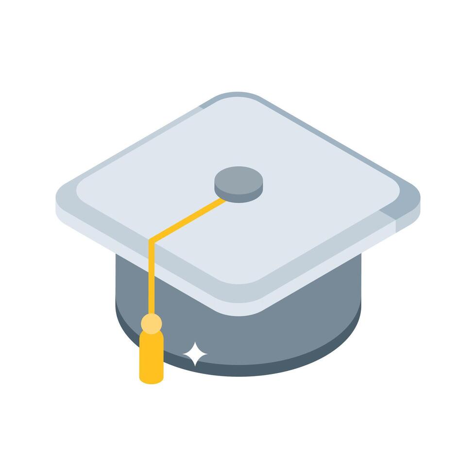 A modern isometric icon of a mortarboard graduation cap vector