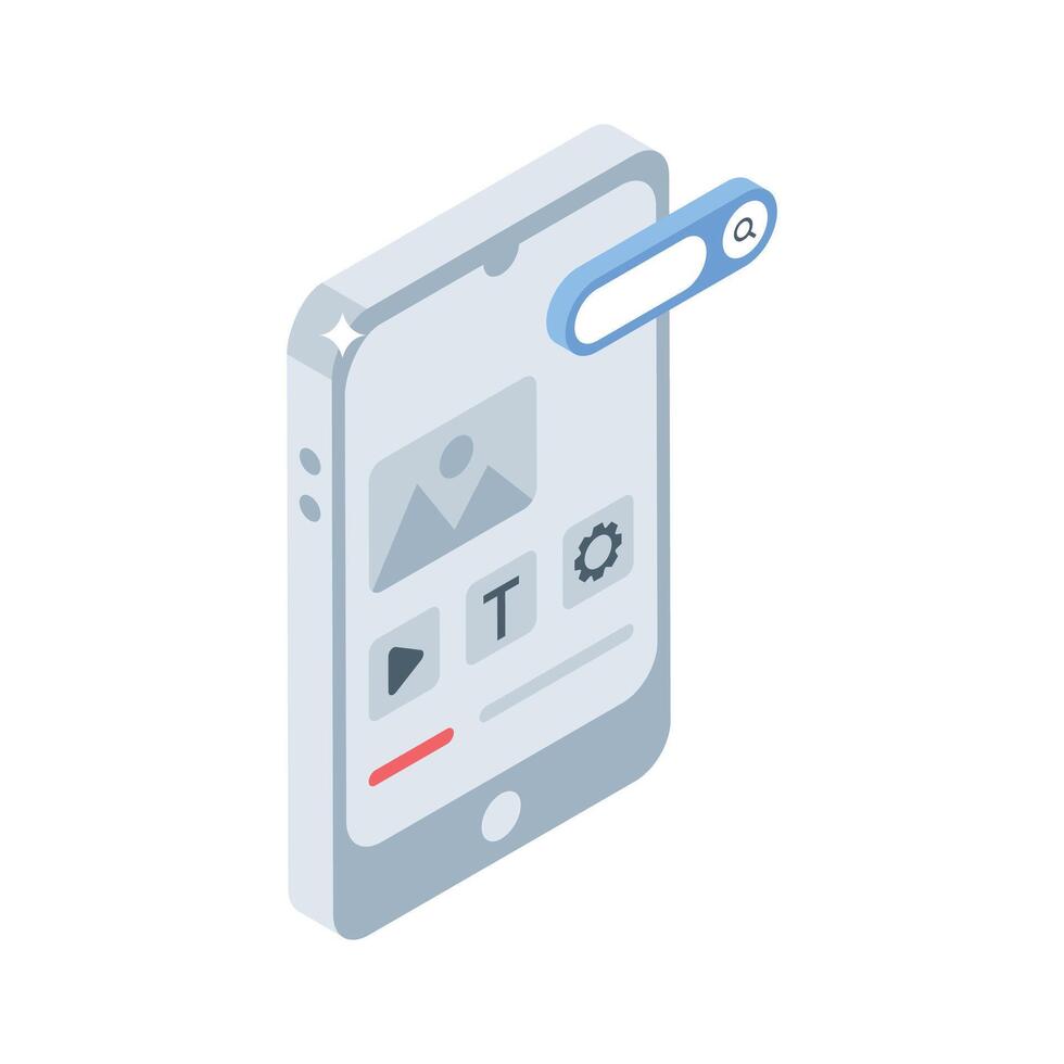 A customizable isometric style icon of app interface view vector