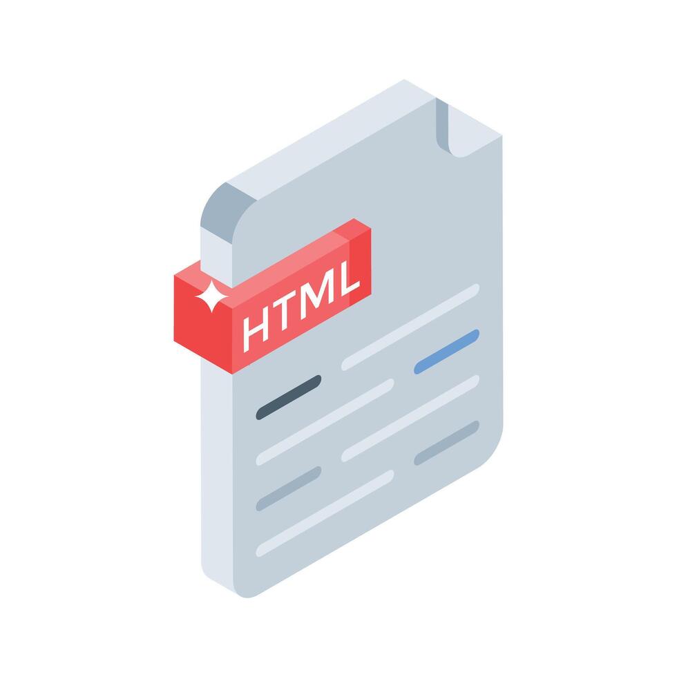 An editable isometric style icon of html file preview vector