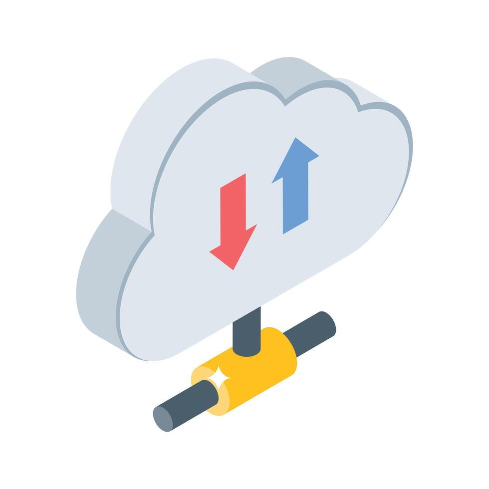 A premium isometric icon showing cloud share proces vector