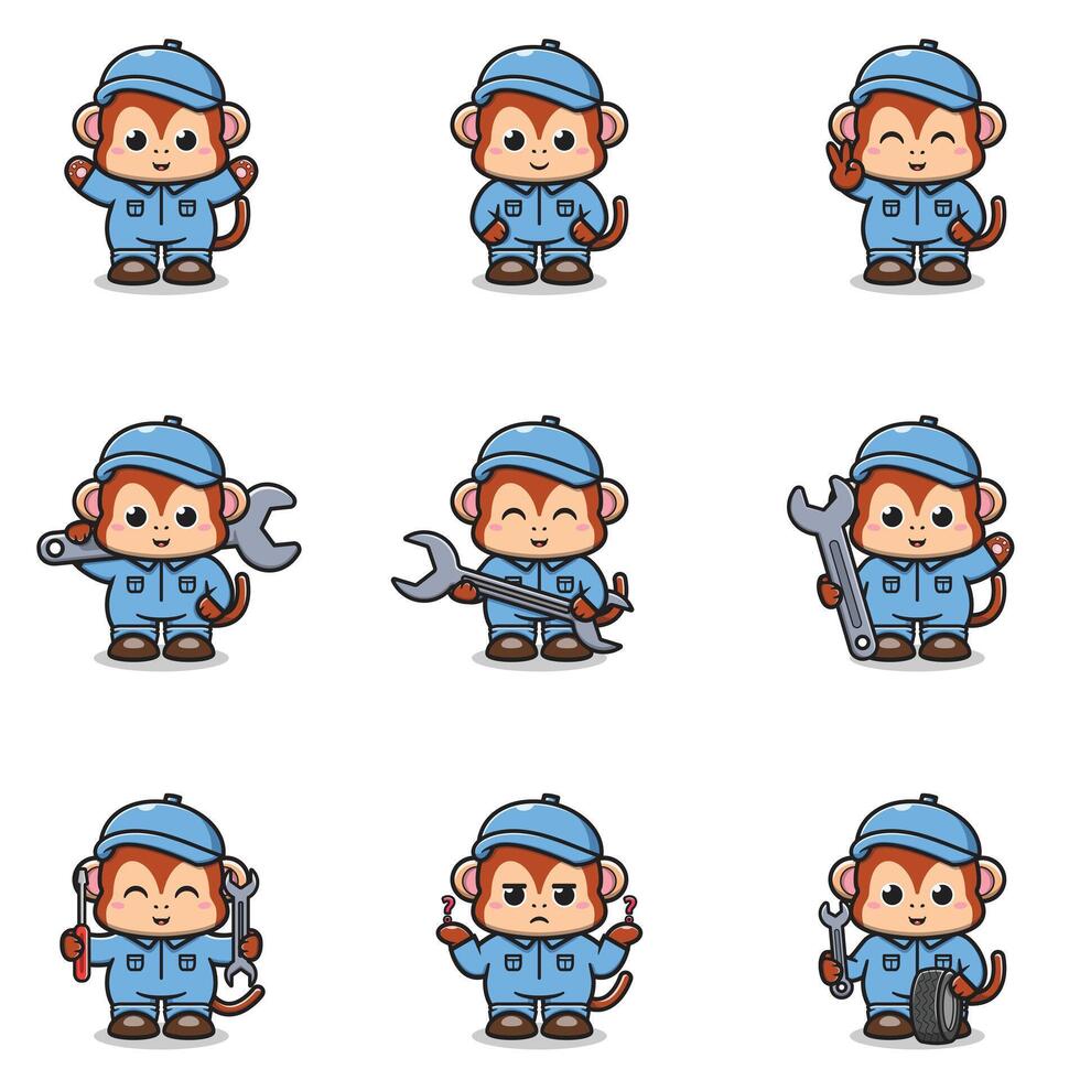 Illustration of Monkey Mechanic Cartoon Character vector