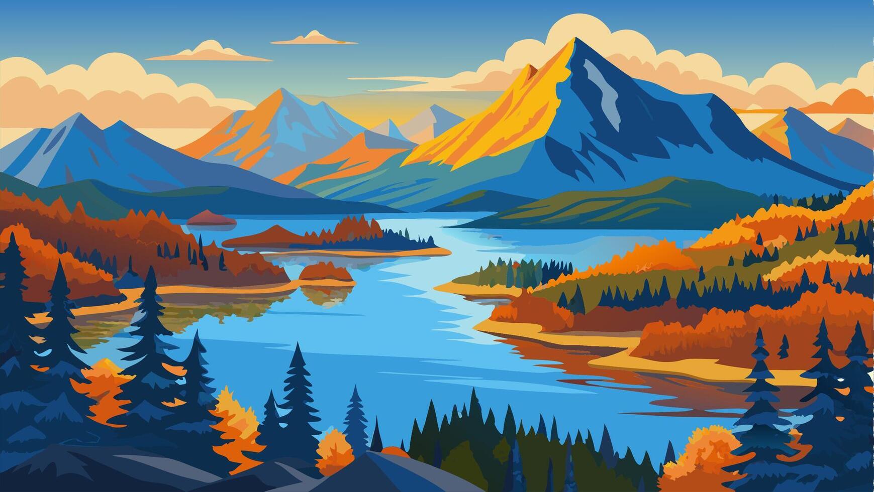 Autumn Mountain Lake Landscape Colorful Fall Scenery vector