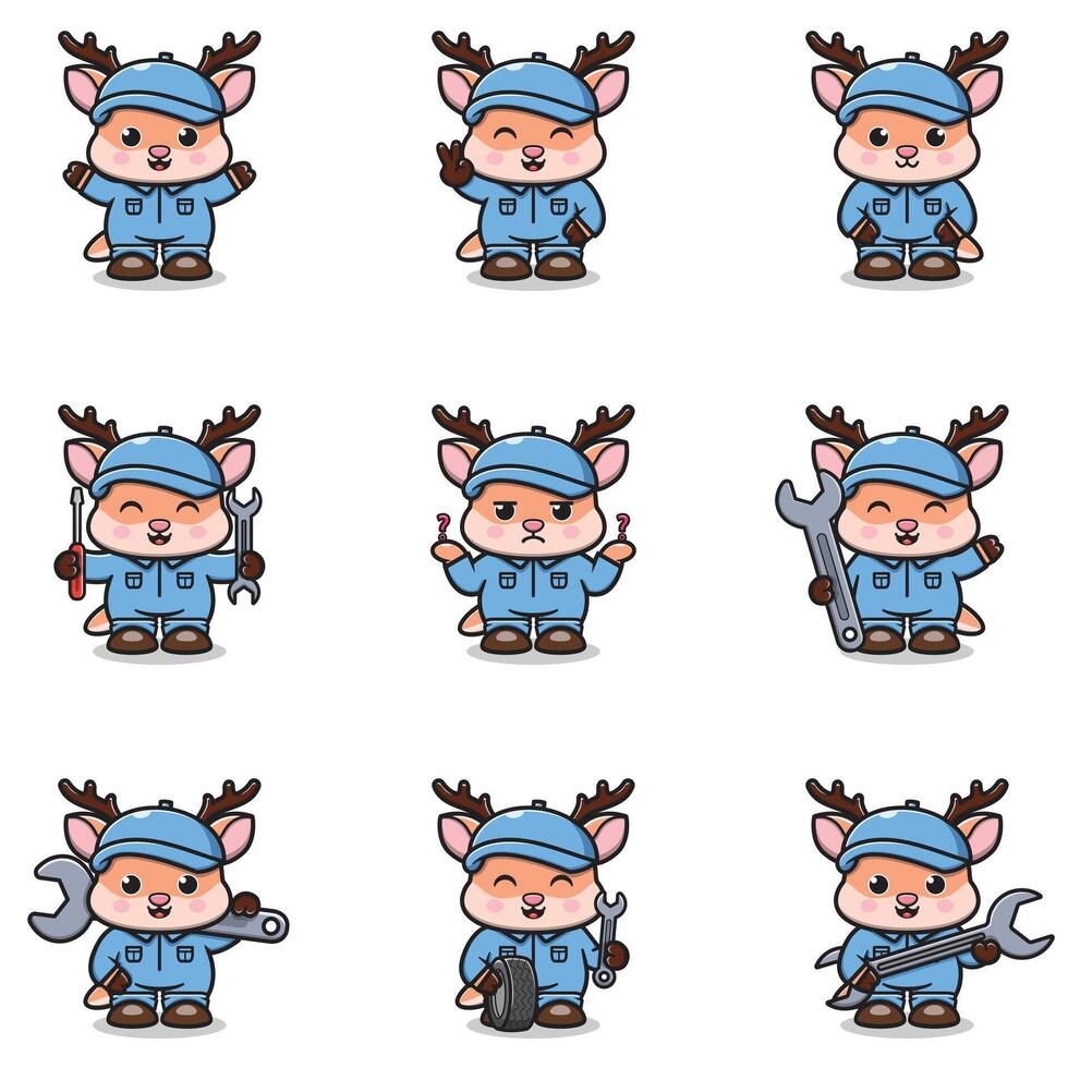 Illustration of Deer Mechanic Cartoon Character. vector