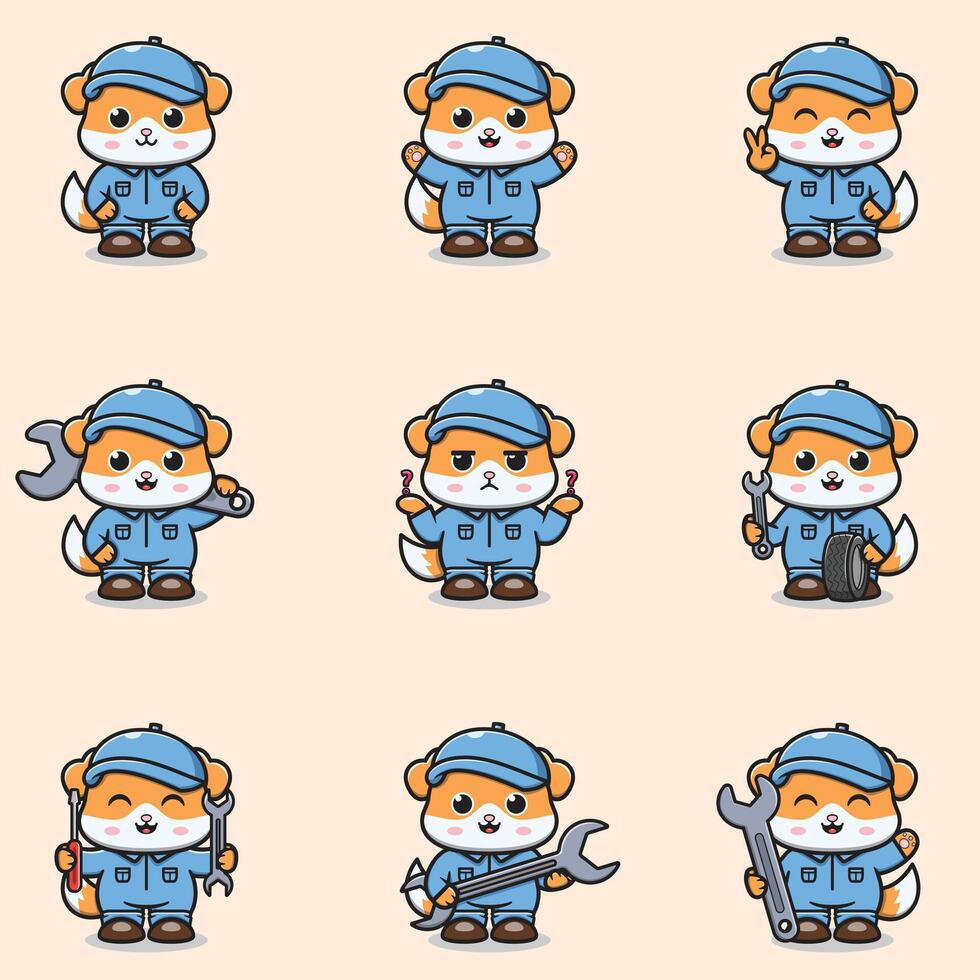 Illustration of Dog Mechanic Cartoon Character. vector
