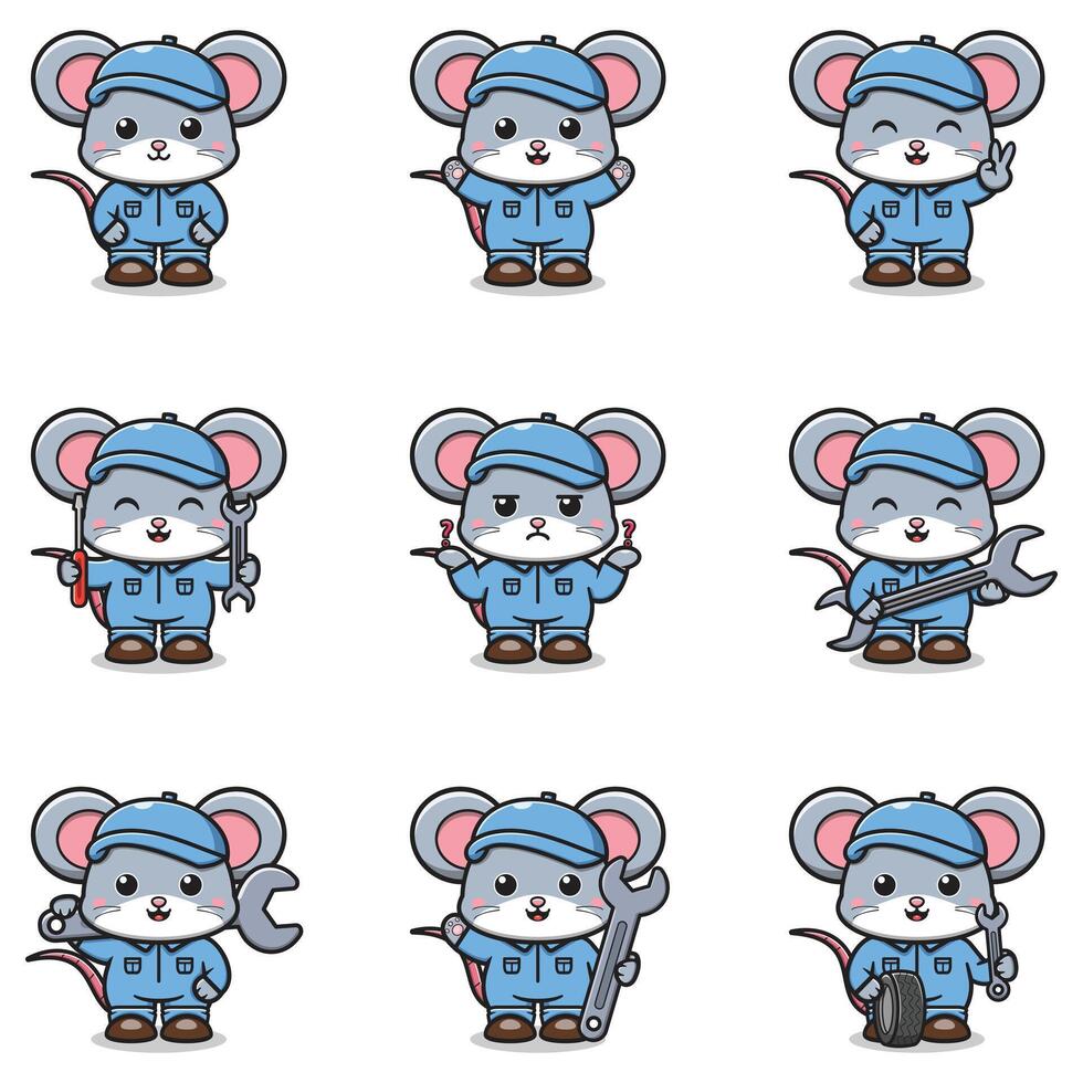 Illustration of Mouse Mechanic Cartoon Character. vector