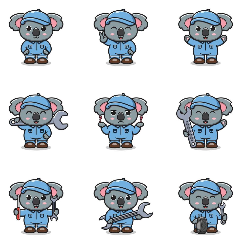 Illustration of Koala Mechanic Cartoon Character. vector
