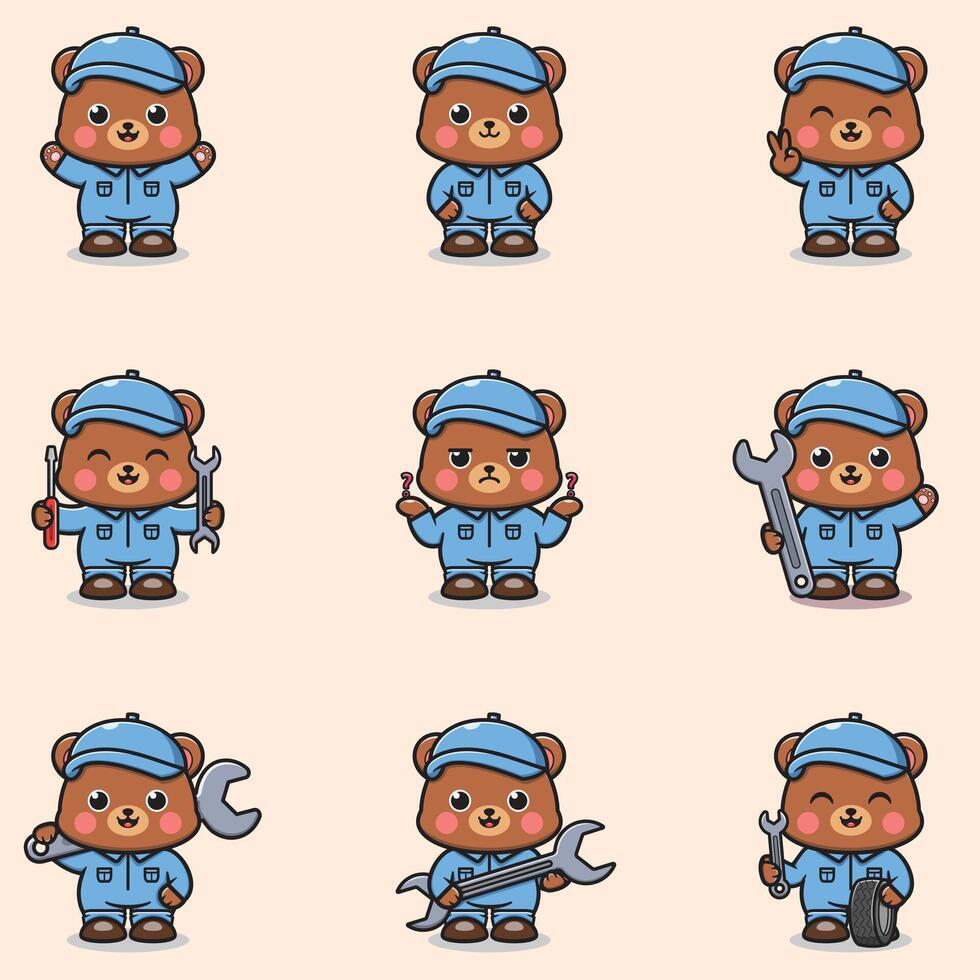 Illustration of Bear Mechanic Cartoon Character. Mechanic Character Illustration. Character animal. Mechanic Mascot. vector