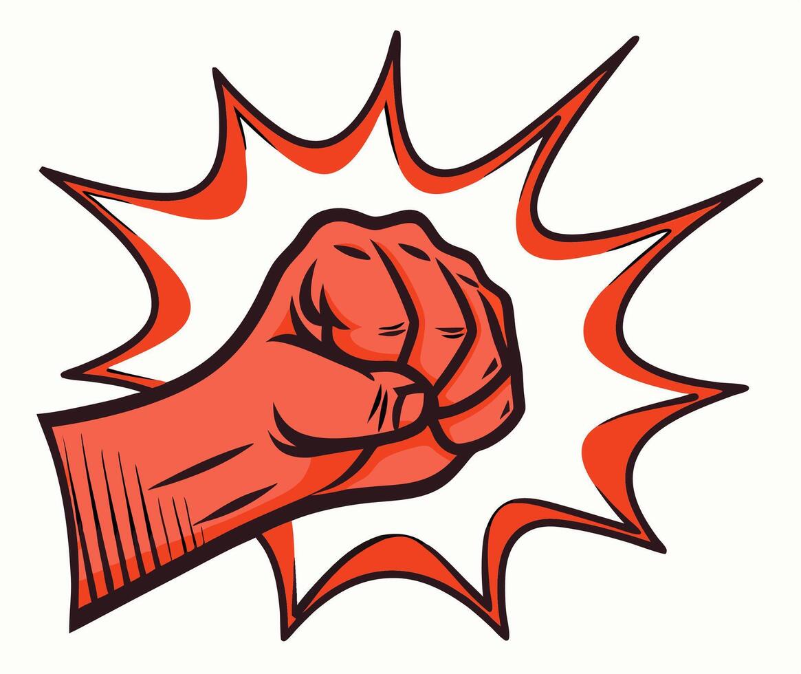 Red Fist Punching with Comic Book Effect vector