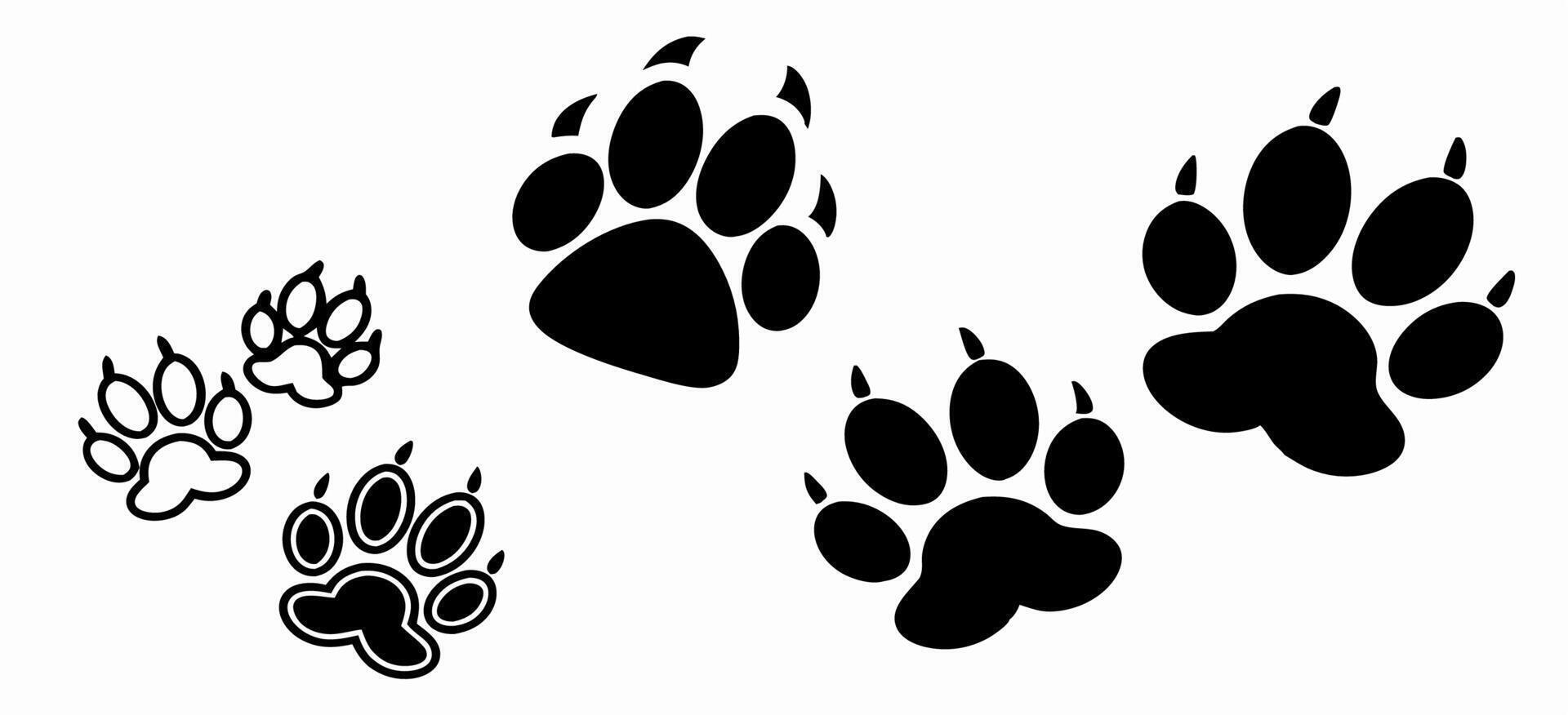 Collection of Black Paw Prints, Animal Tracks, Graphic vector