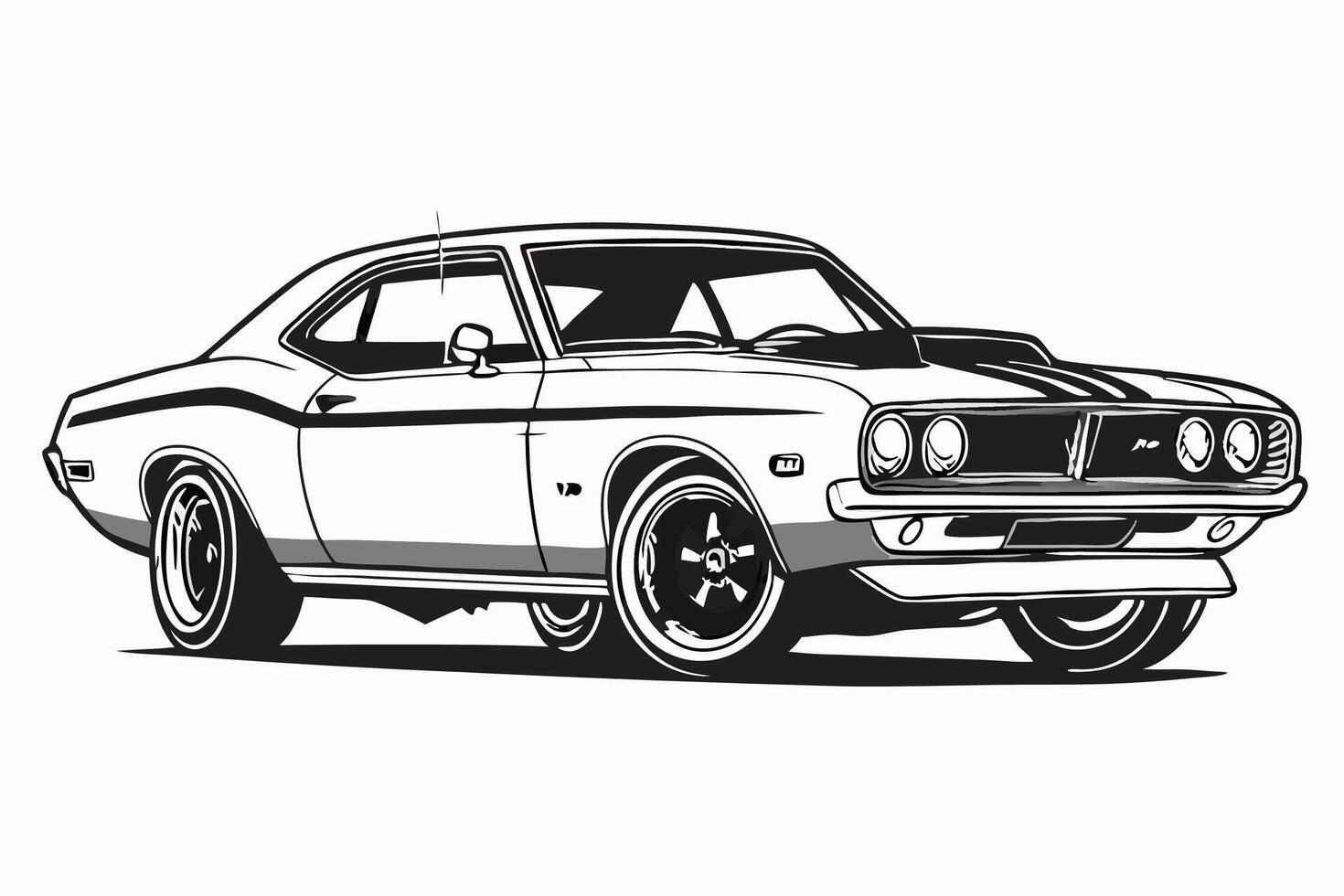 Classic Muscle Car Illustration Black and White Vintage Coupe vector