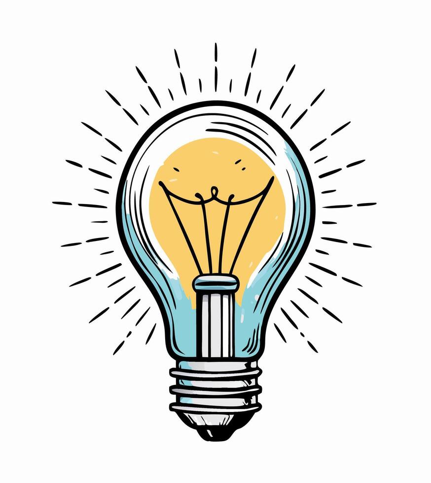 Hand Drawn Lightbulb Idea Illustration Bright Glowing Bulb vector