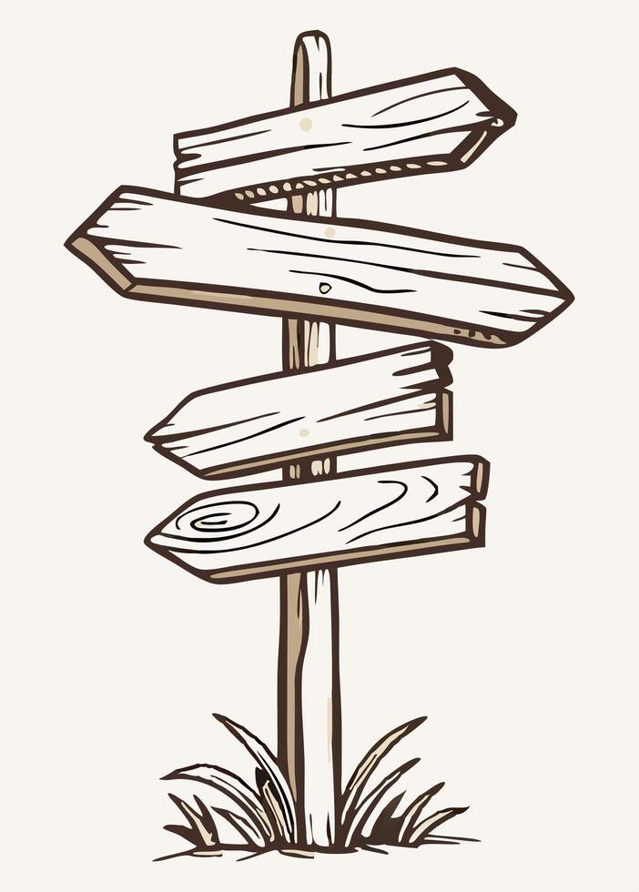 Blank Wooden Signpost with Four Arrows Rustic Illustration vector