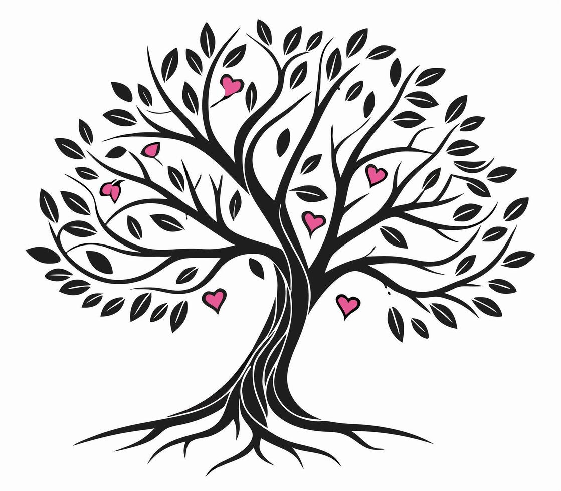 Black Tree with Pink Hearts Illustration vector