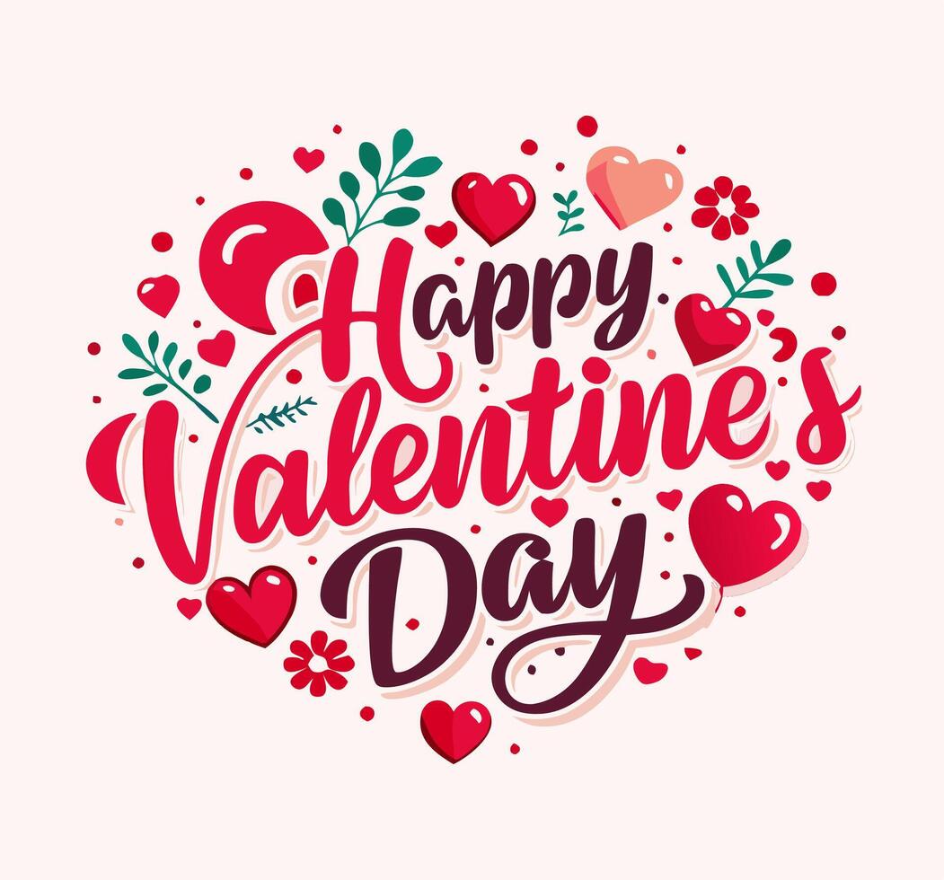 Happy Valentine's Day Heart Design Red and Pink Typography vector