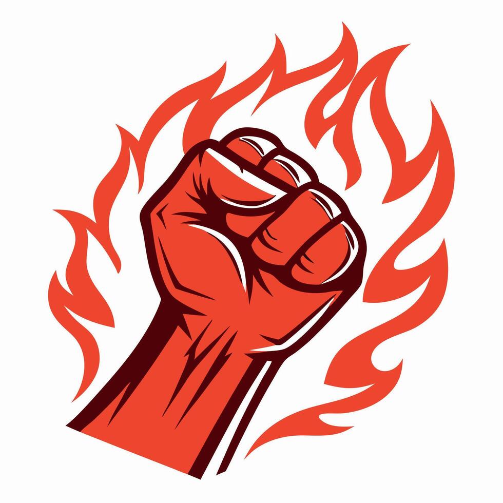 Fiery Fist Empowering Raised Fist in Flames Graphic vector