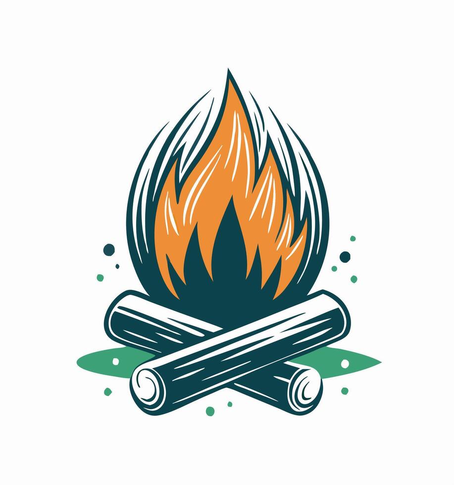 Campfire illustration burning wood logs and flames vector