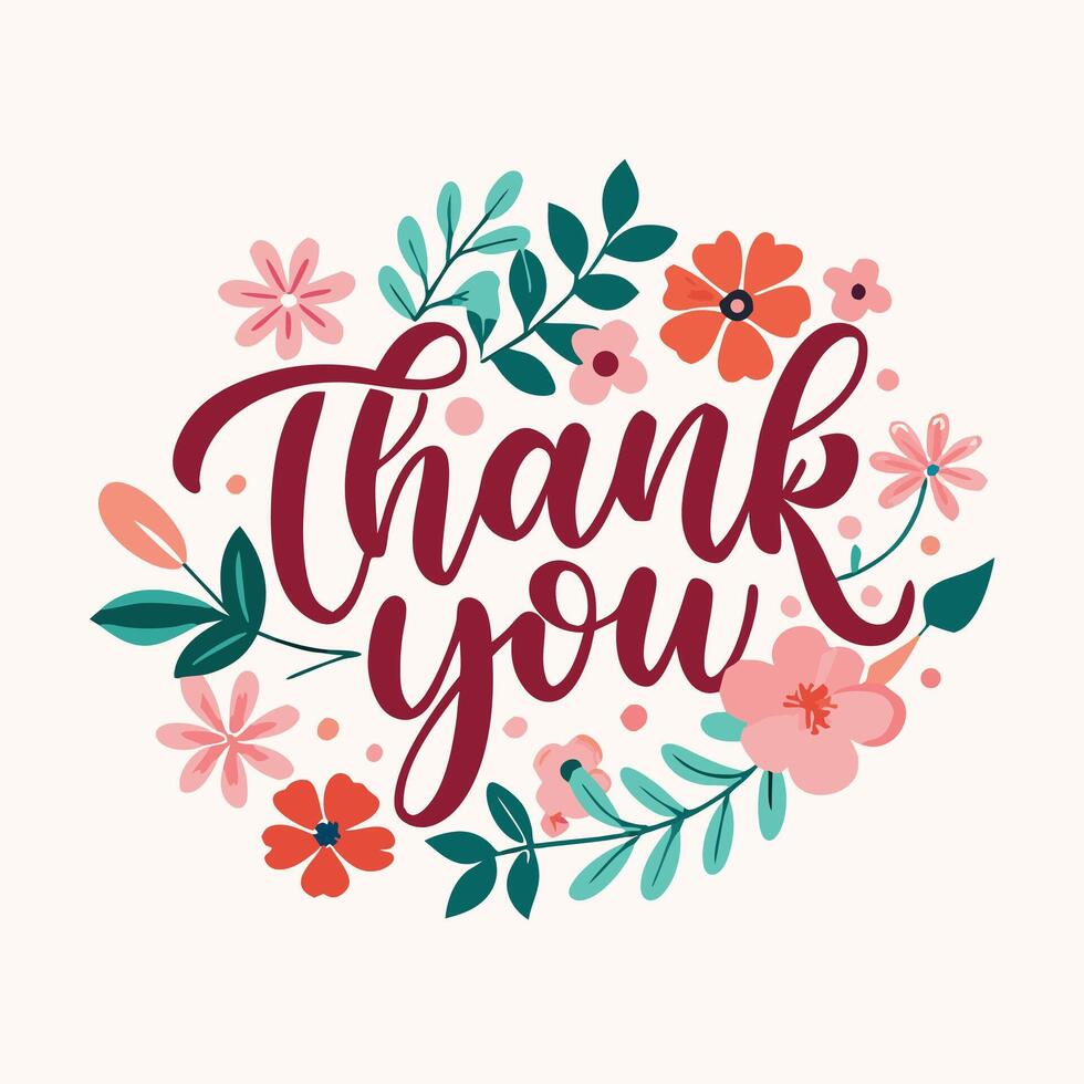 Thank You Floral Design Hand Lettered Gratitude Card vector