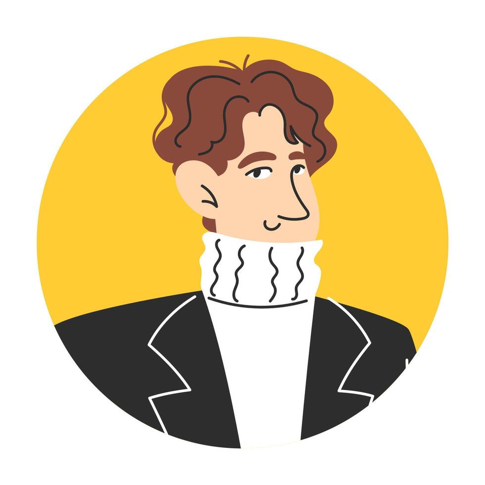 Flat Style Circular Portrait of Modern Young Asian Man for User Icon or Avatar Illustration vector