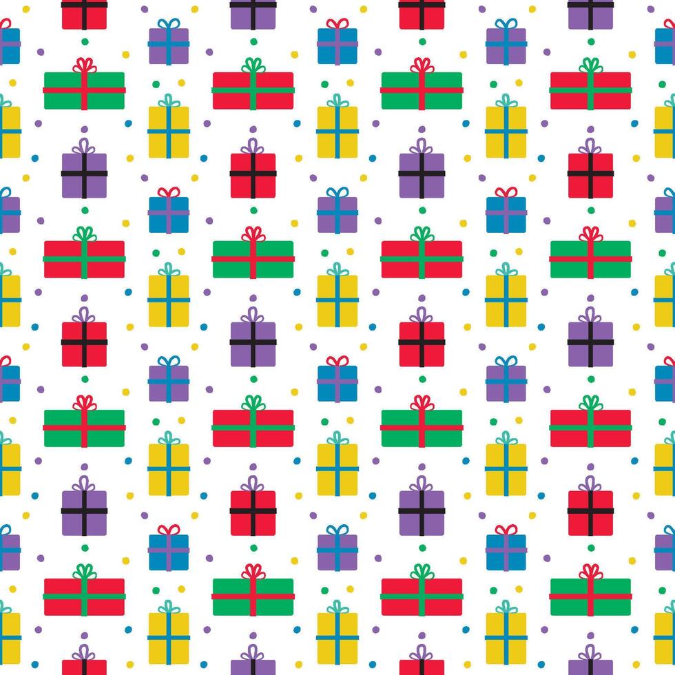 Seamless Birthday Presents Pattern On White Background For Paper Gift Wrap And Fabric Print vector