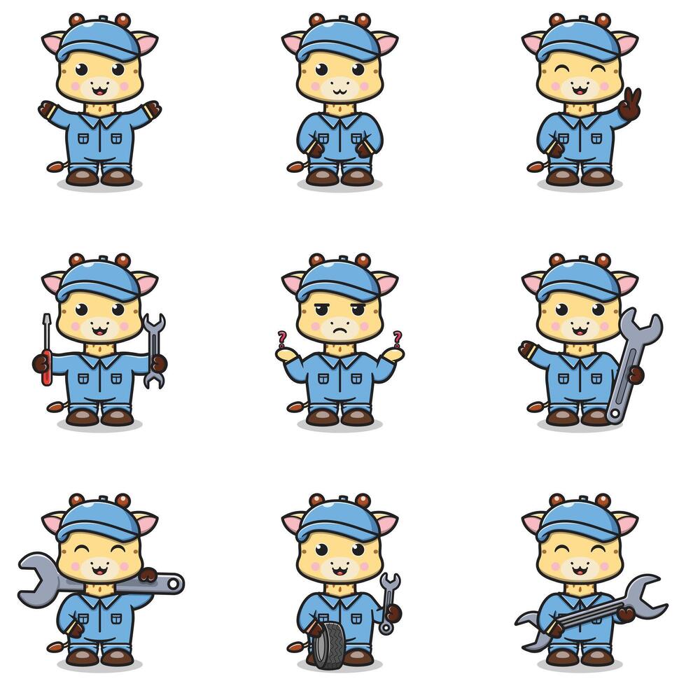 illustration of Giraffe Mechanic Cartoon Character. vector