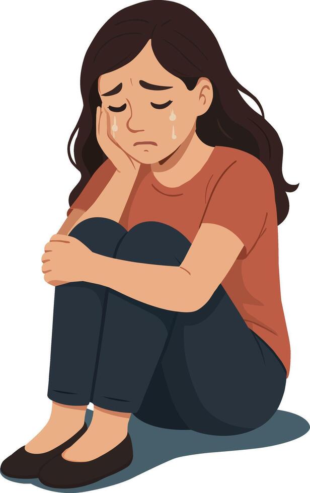 Sad Girl Crying Alone in Silence vector