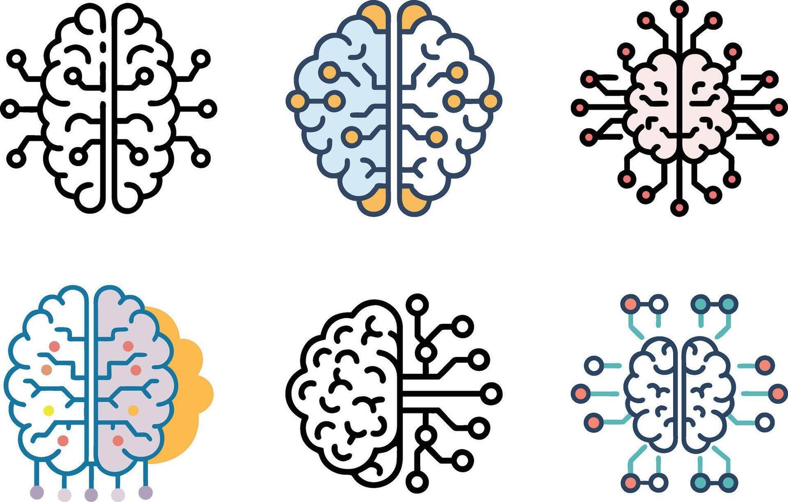 Six icon Collection of six unique human brain icons representing artificial intelligence vector