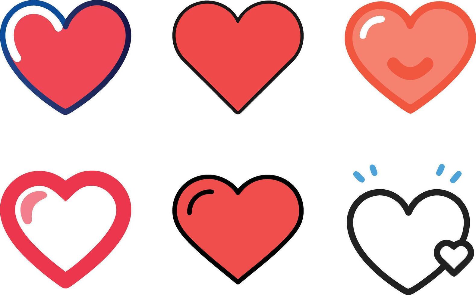 Six icon Collection of Differently Styled Heart Icons Expressing Love and Affection with Variations vector