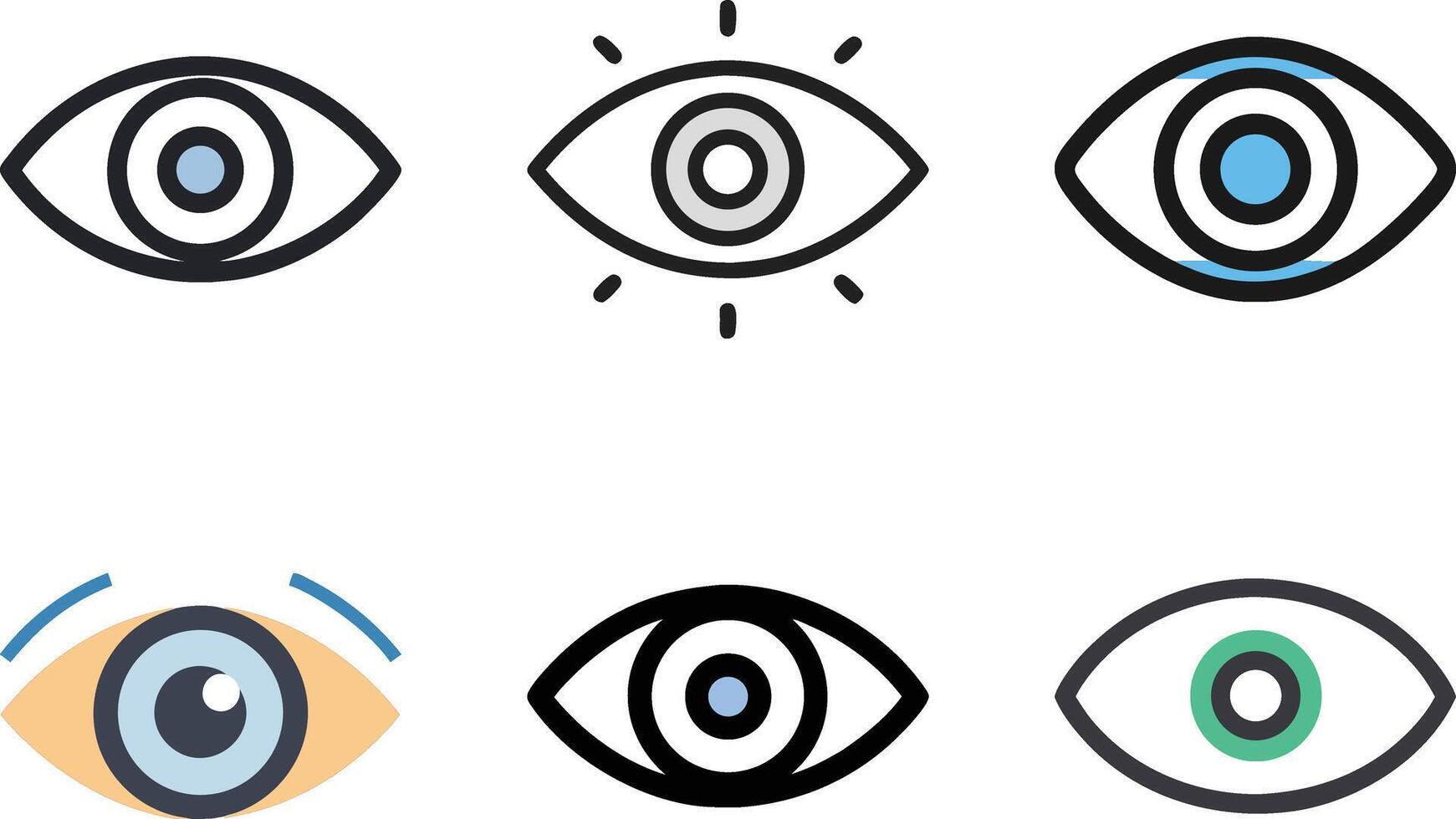 Six icon Eye Icon Set with Varied Styles and Colors on a White Background vector