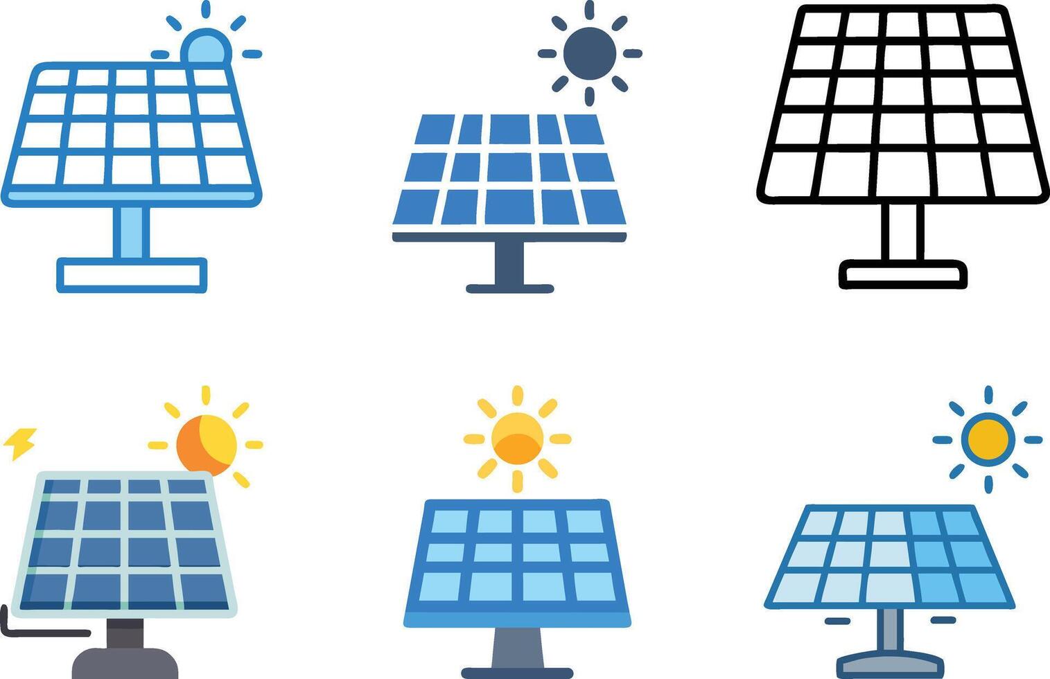 Six icon A collection of various Solar Panel Icons in different styles and colors vector