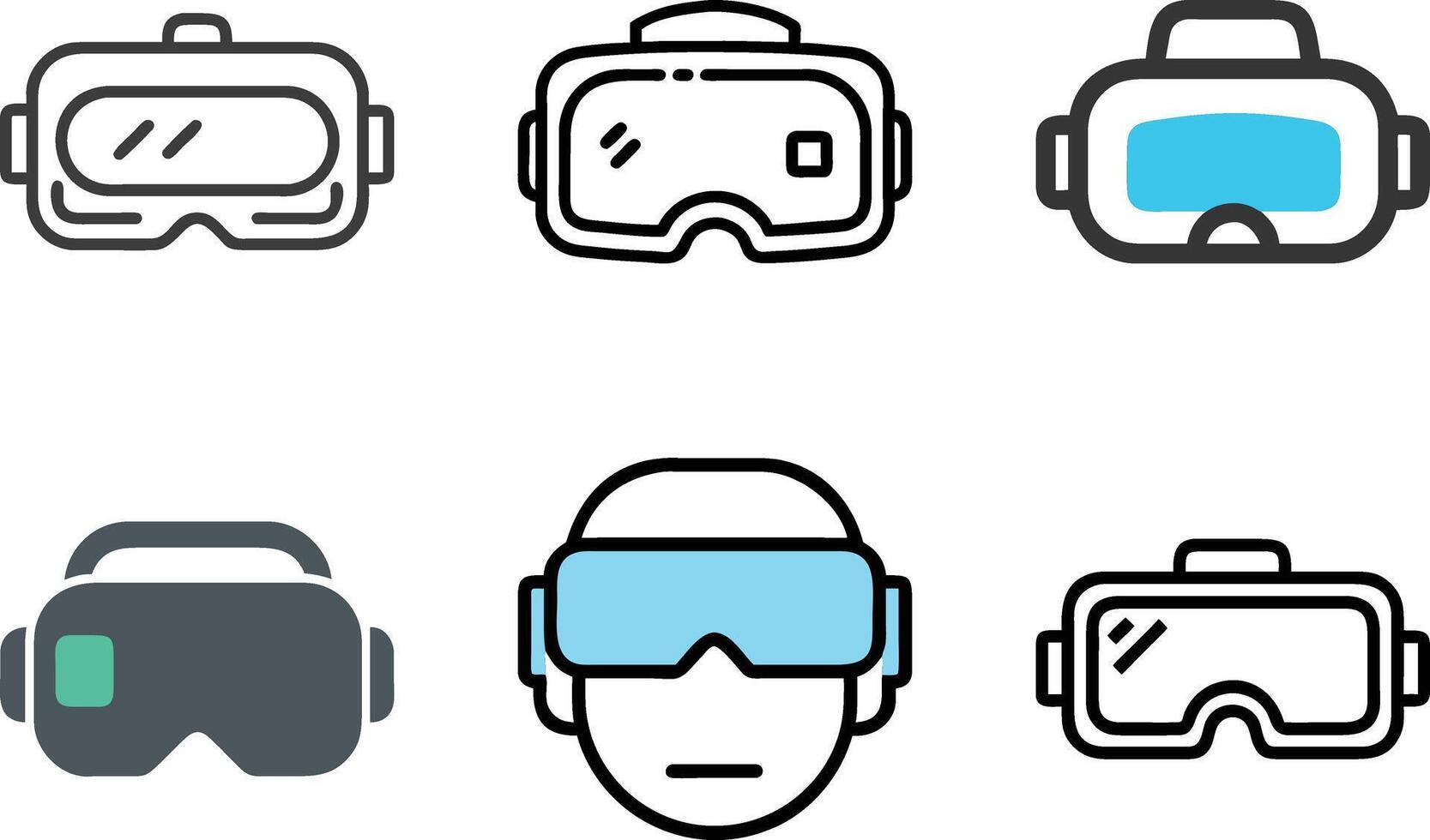 Six icon Set of Various Virtual Reality Headset Icons, representing immersive technology devices vector