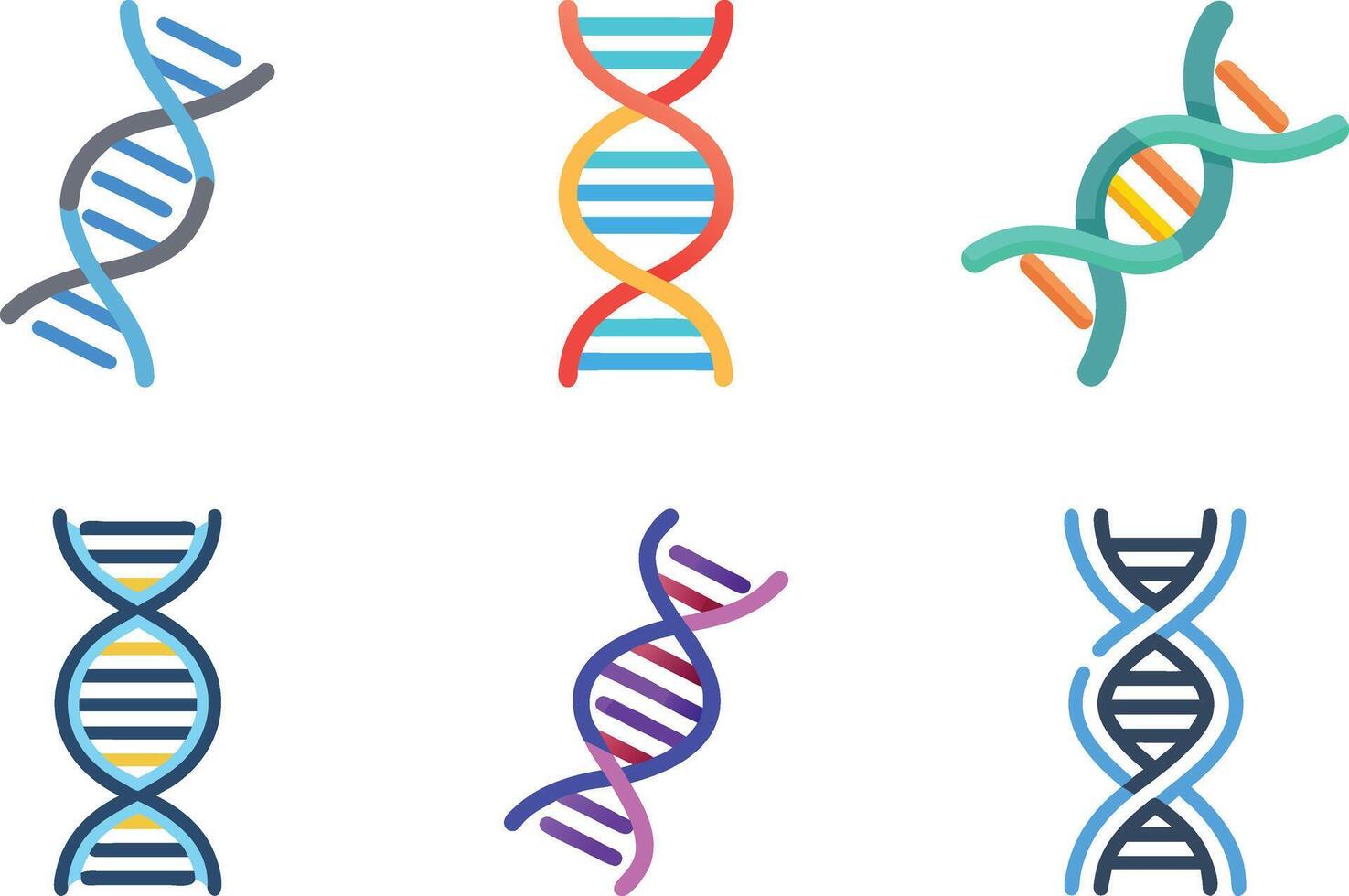 Six icon Colorful Set of DNA Double Helix Icons Depicting Genetics and Life Science vector