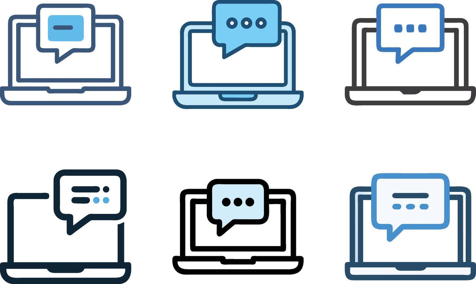 Six icon Collection of laptop icons symbolizing communication and different messaging interfaces online vector