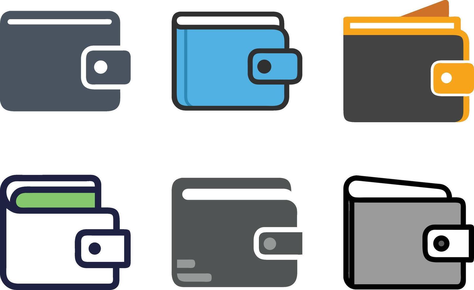 Six icon Collection of Colorful Cartoon Wallets in Different Styles and Designs Depicted vector