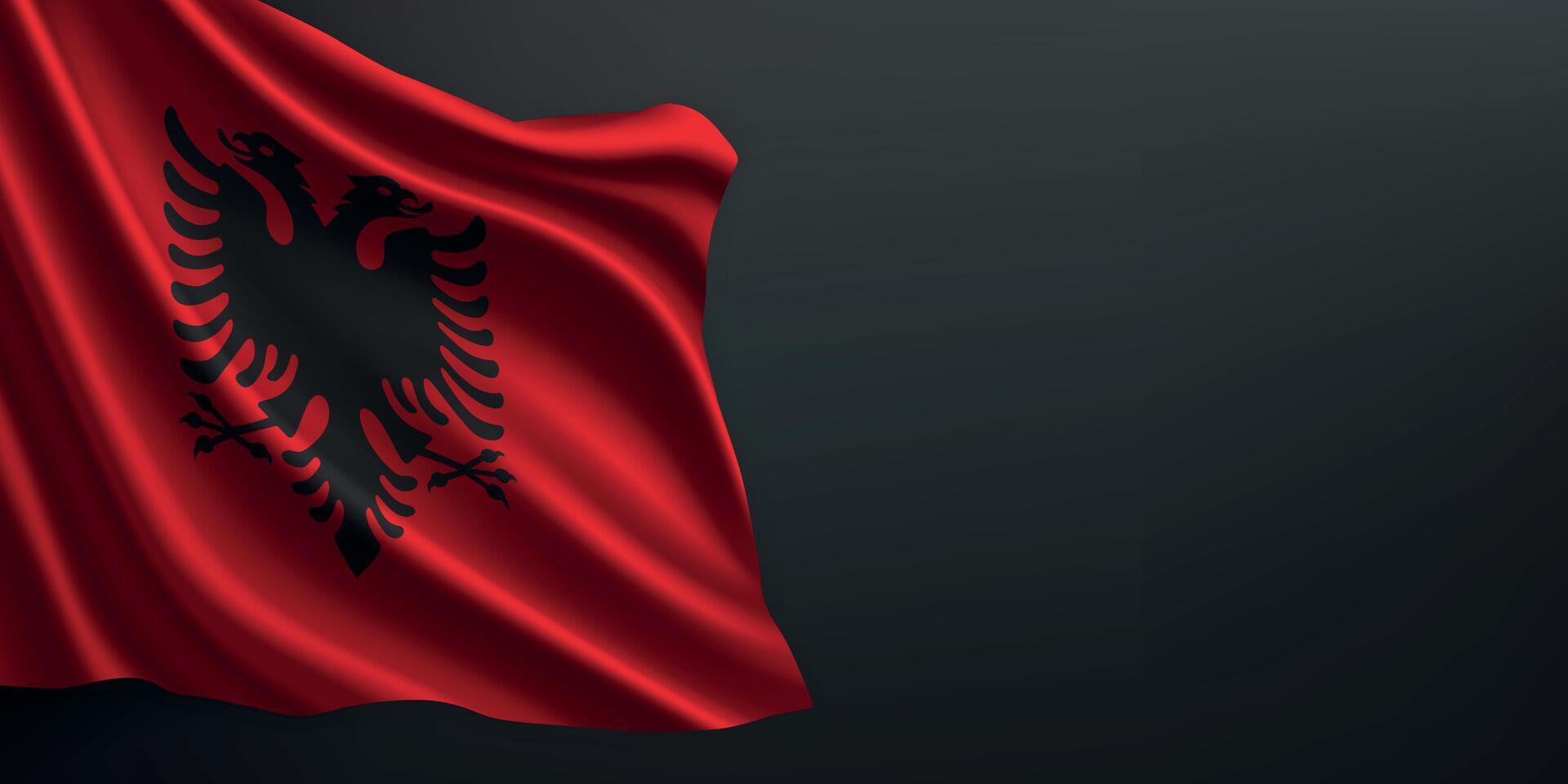 Albania national flag waving on dark background vector