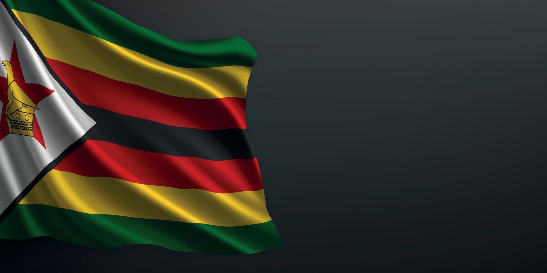 Zimbabwe national flag waving on dark background vector