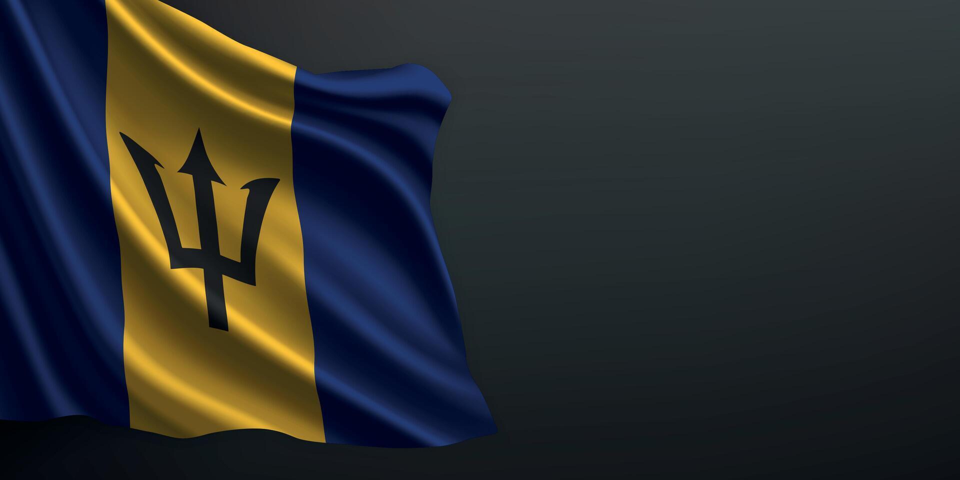 Barbados national flag waving on dark background vector