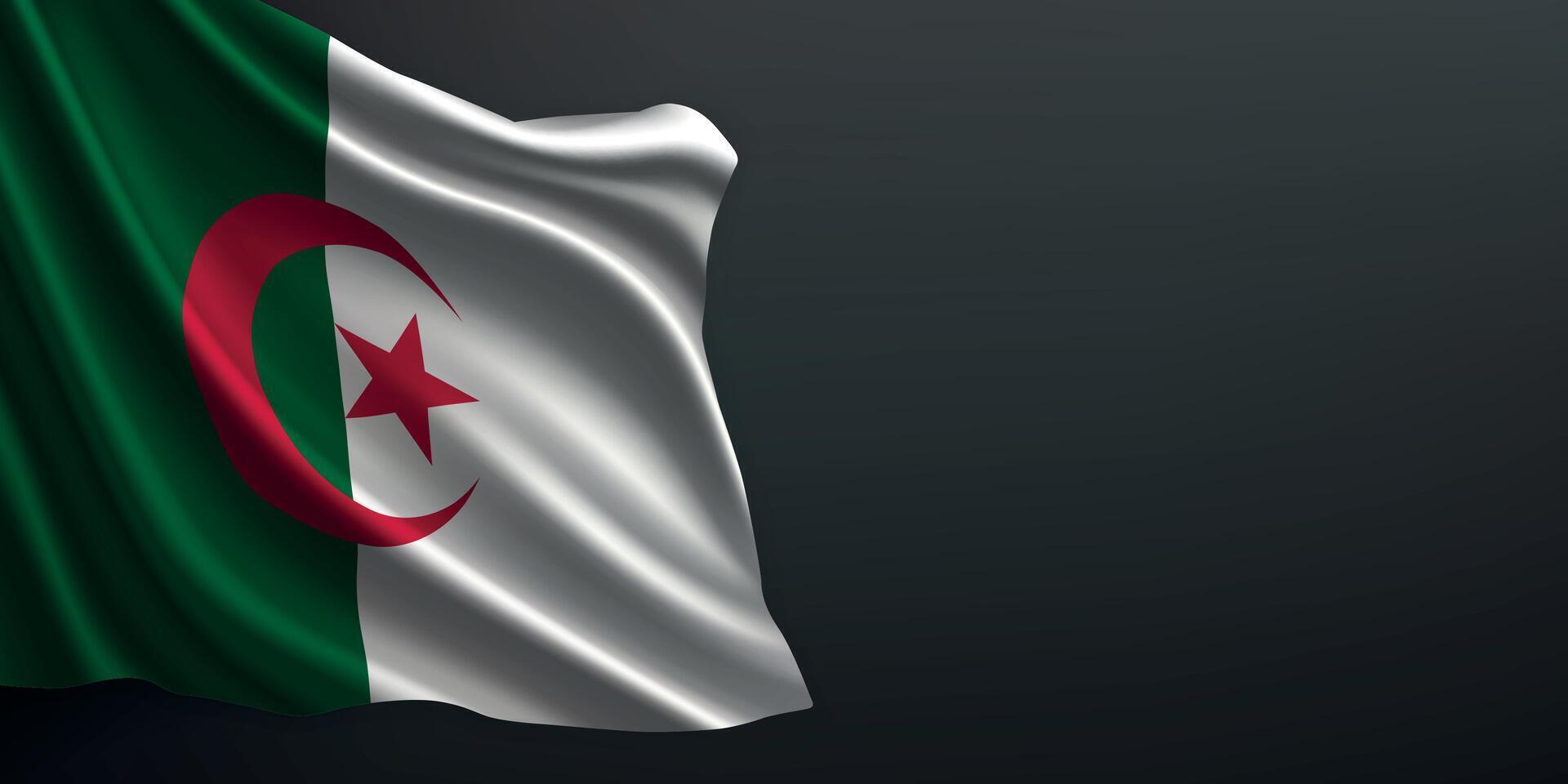 Algeria national flag waving on dark background vector
