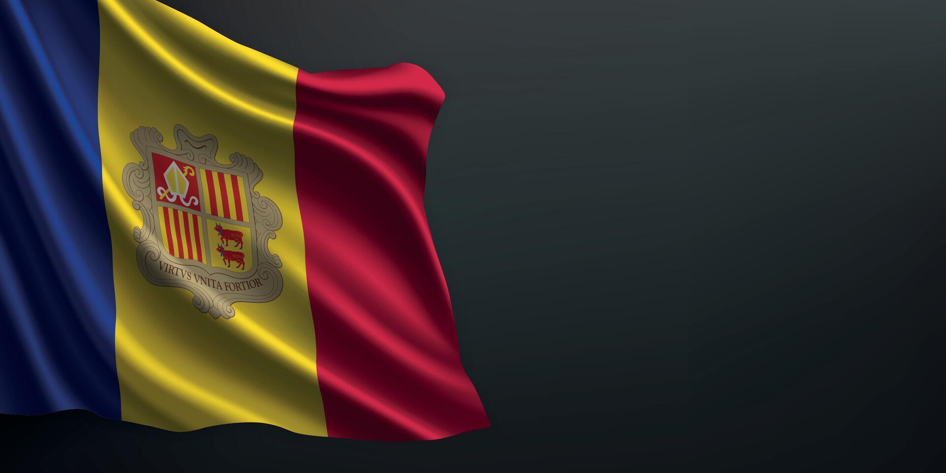 Andorra national flag waving on dark background vector
