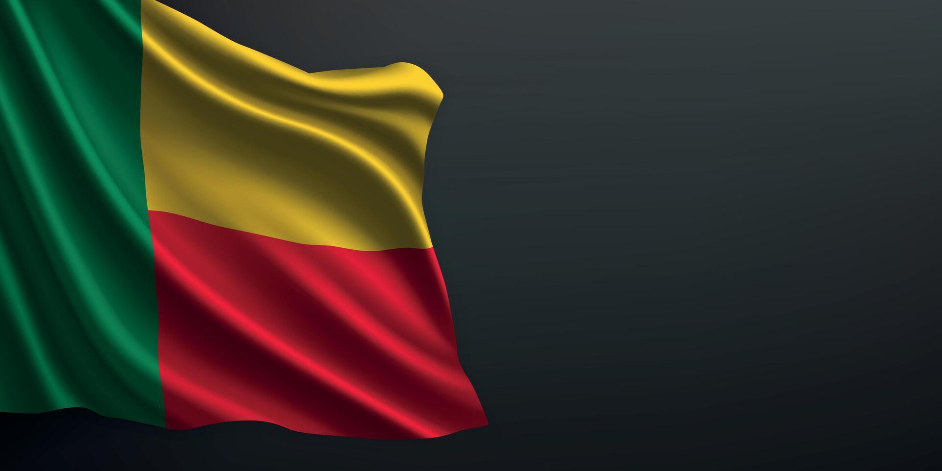Benin national flag waving on dark background vector