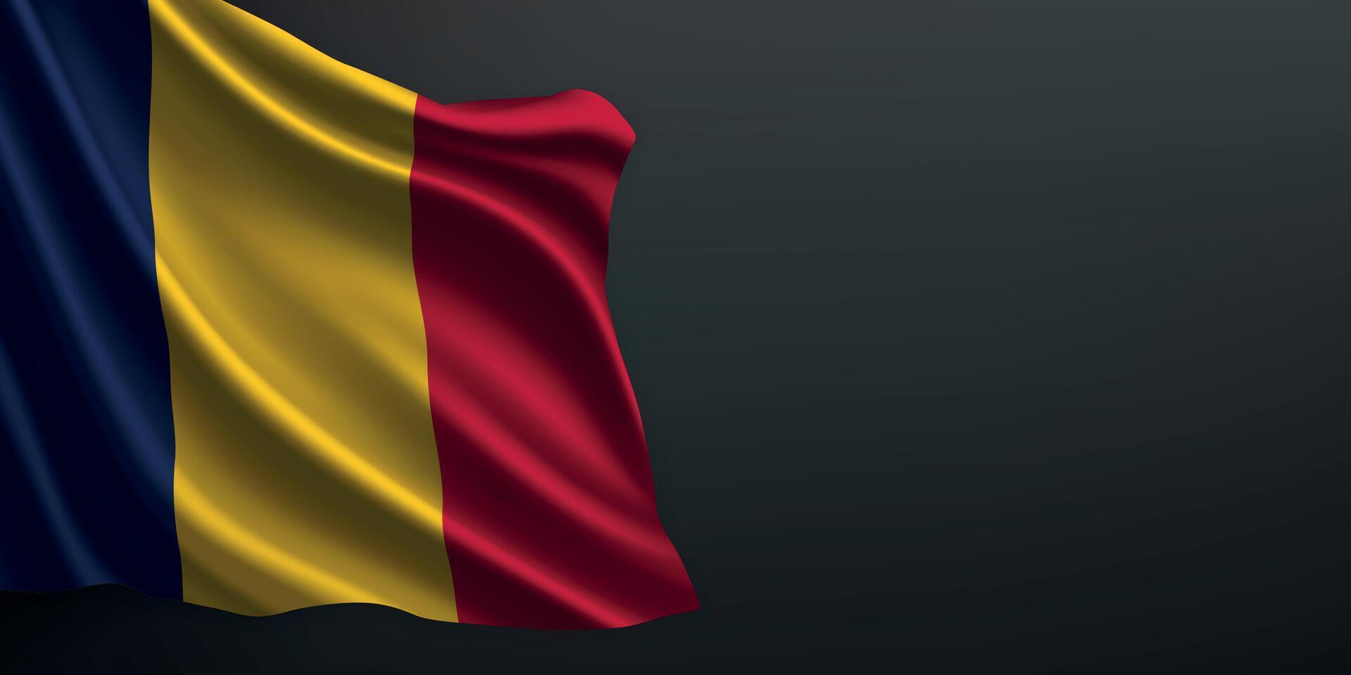 Chad national flag waving on dark background vector