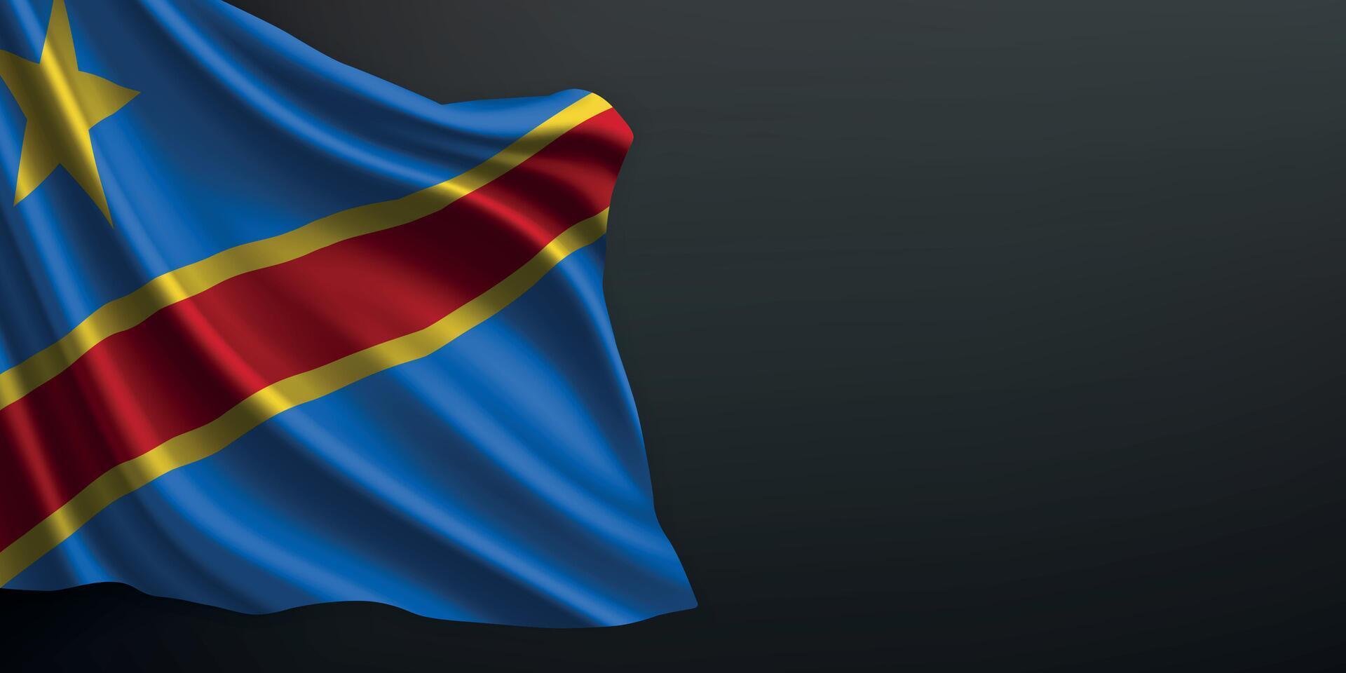 DR Congo national flag waving on dark background vector