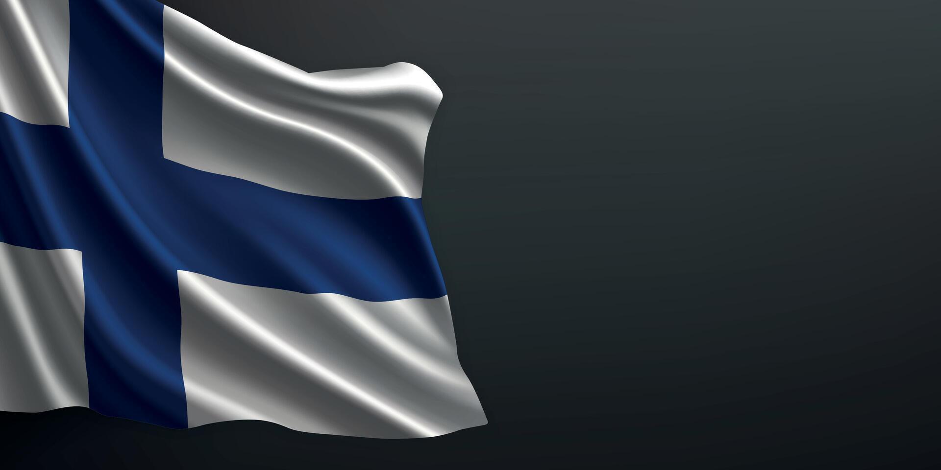 Finland national flag waving on dark background vector