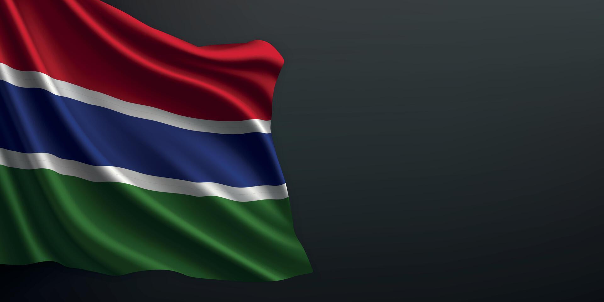 Gambia national flag waving on dark background vector