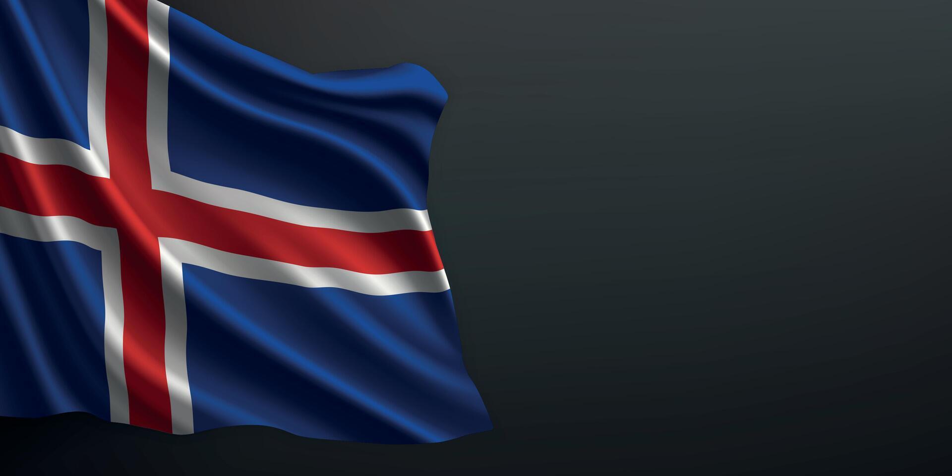 Iceland national flag waving on dark background vector