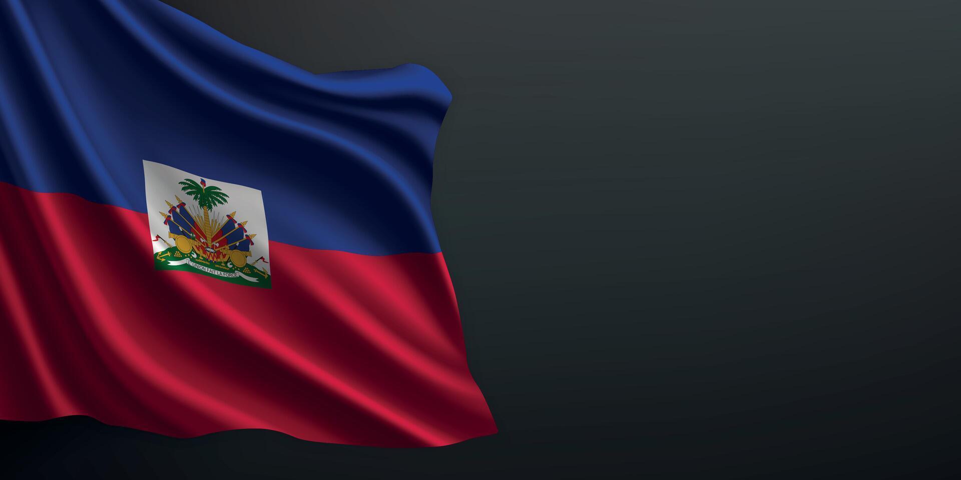 Haiti national flag waving on dark background vector