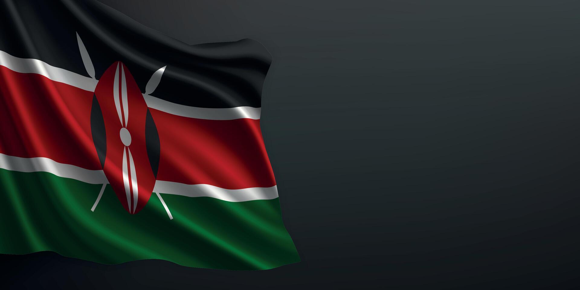 Kenya national flag waving on dark background vector