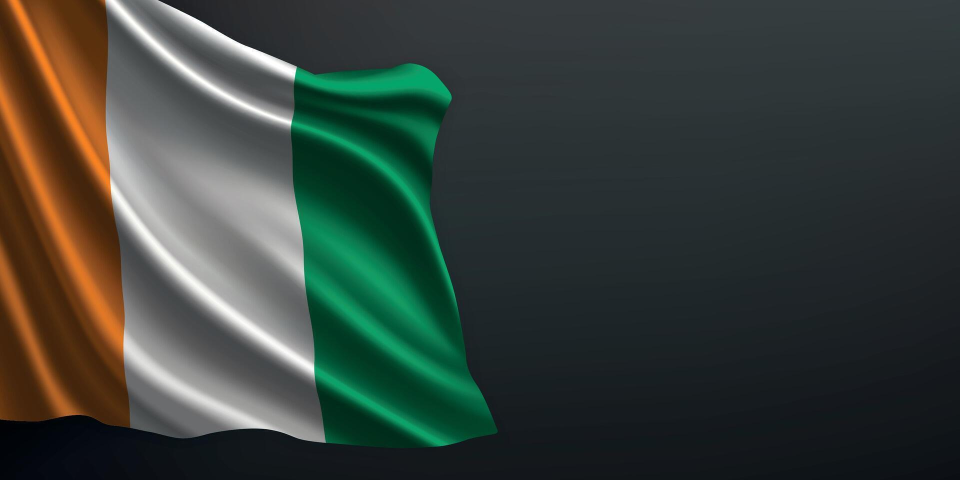 Ivory Coast national flag waving on dark background vector