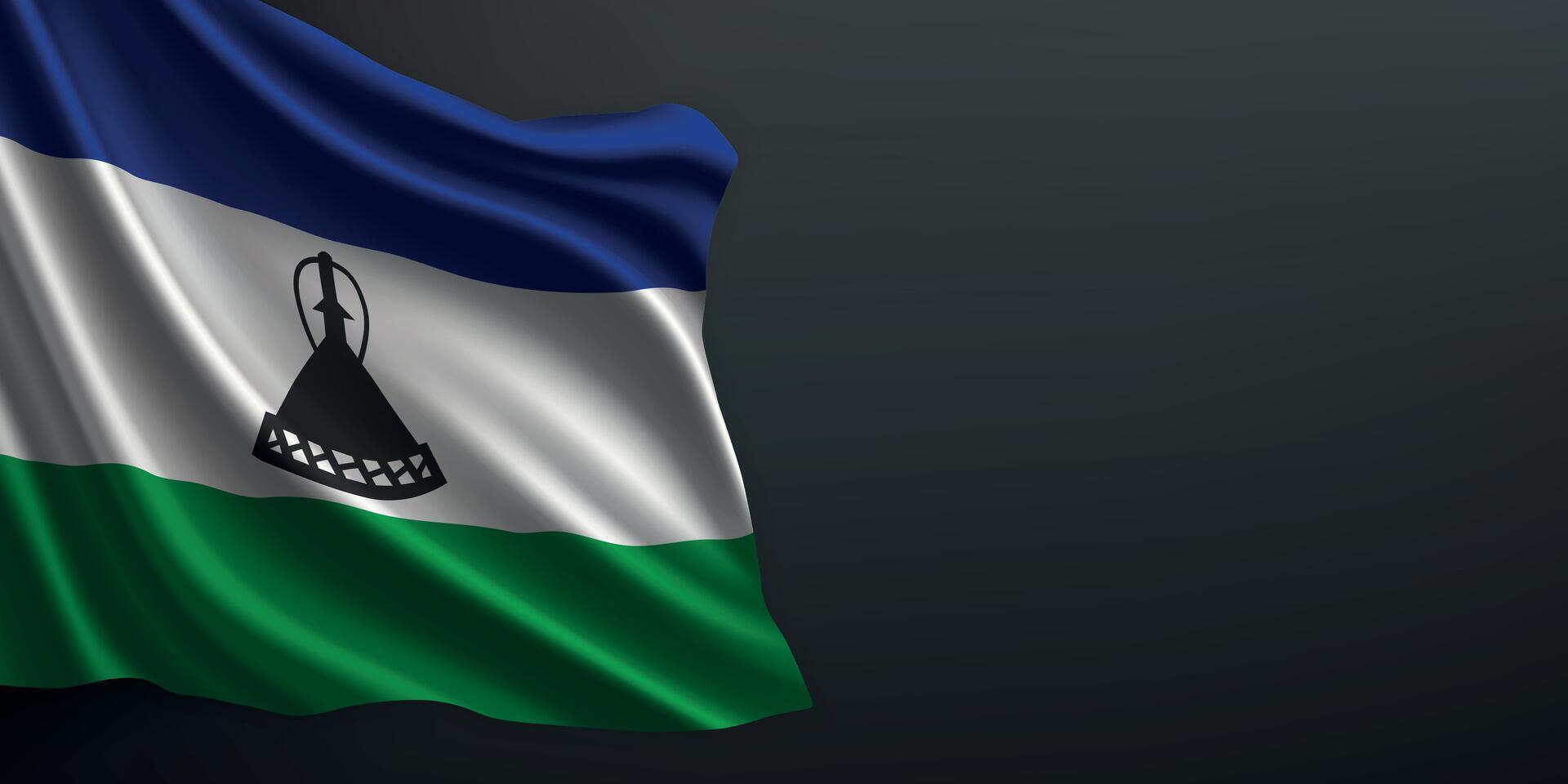 Lesotho national flag waving on dark background vector