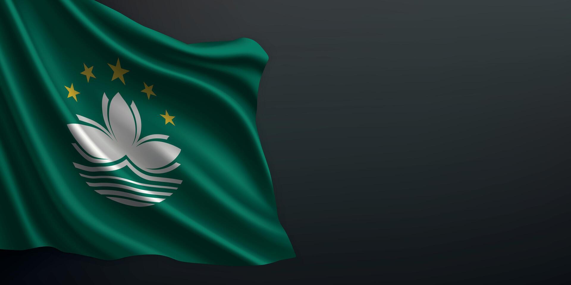 Macao national flag waving on dark background vector