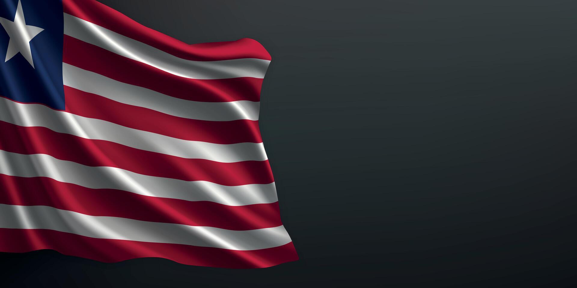 Liberia national flag waving on dark background vector